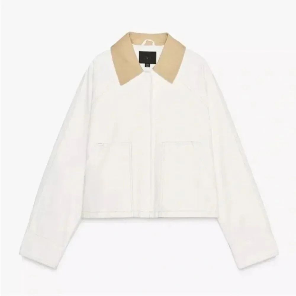 Zara Womens Waxed Jacket Size L White Contrast Collar Utility 4341/750 NWD - Picture 4 of 16